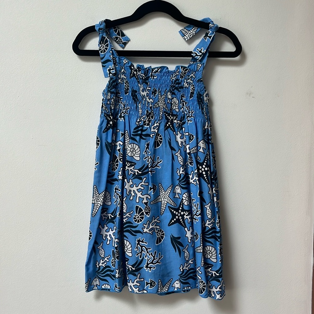 Tybee Island Girls Blue/White AUDREY Sea Life Boho Sundress,One Size,2T-4T